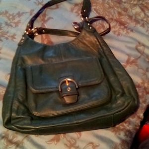 Green leather coach shoulder handbag